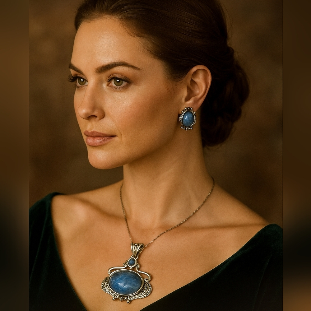 Blue Fossil Stone Jewelry Set